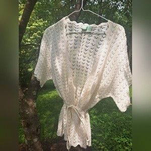 Vintage STO Crochet Beige Cardigan Sweater Top Size L off White